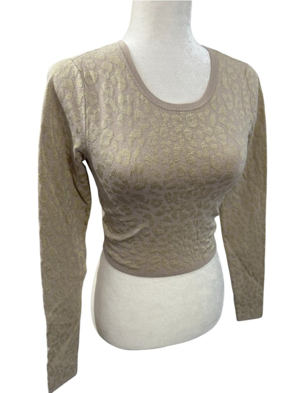 Aritzia Sunday Best Beige Gold Leopard Cropped Knit Top S 74891